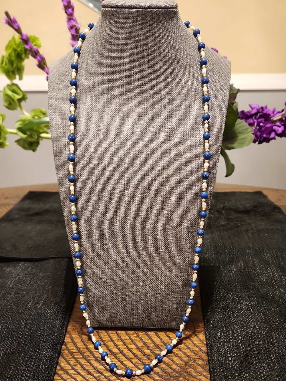 Elegant Blue and White Beaded Necklace